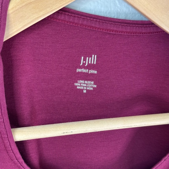 J.Jill Perfect Pima Long Sleeve Top Burgundy Women’s M Medium - Picture 2 of 5